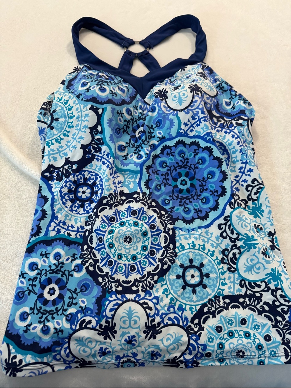 Sunset Women’s Blue Medallion High-neck  Tankini Swim Top Size 16 E22
